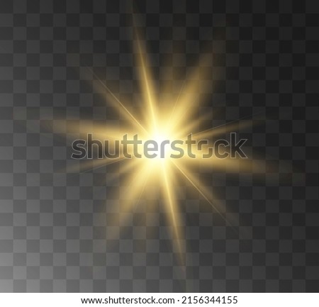 Light flare effect isolated on transparent background. Lens flare, sparkles, bokeh, shining star with rays concept. Abstract luminous explosion