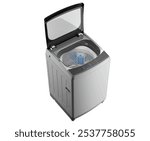 Light Gray and Black Washing Machine Isolated on a White Background. Top Load Washing Machine and dryer with Digital Control Panel. Home Appliances