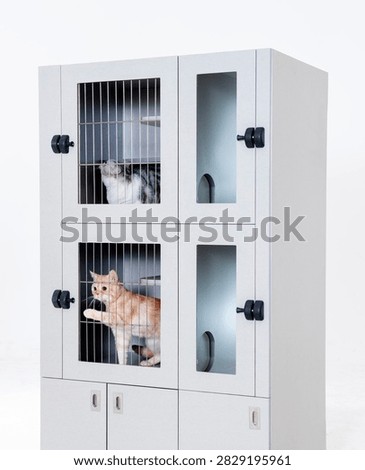 Light gray multi-layered lockable cat cabinet against a pure white background