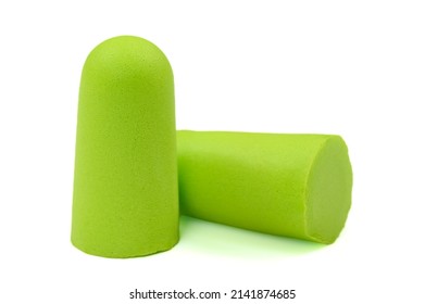 Light Green Ear Plugs Isolated On A White Background.Close-up.Soft Foam Earplug