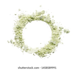 Light Green Eyeshadow Or Make Up Face Powder Isolated On White Background. 