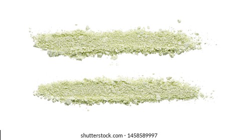 Light Green Eyeshadow Or Make Up Face Powder Isolated On White Background. 