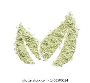 Light Green Eyeshadow Or Make Up Face Powder Isolated On White Background. 