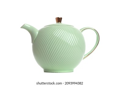 light green porcelain teapot for making tea on a white background - Shutterstock ID 2093994382
