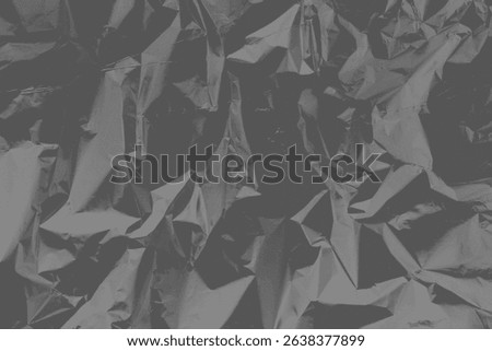 Light grey foil metal background. Seamless texture of old crumpled paper. Retro vintage noisy grainy monochrome structure. Sculptural folds. Trendy Pinterest-style aesthetics. Minimalist design.  
