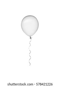 light grey transparent balloon with ribbon flying on isolated on white background