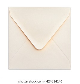 Light Ivory Square Closed Envelope. Object Is Isolated On White Background And Has Soft Shadow And Clipping Path.