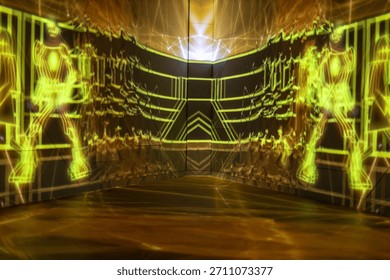 The light lines from the projector screen change shape freely in the light line exhibition room or in music events, concerts, pubs, bars, for the beauty and modernity of technology.