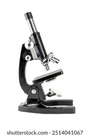 Light Microscope Isolated on white background , Black color Microscope . School lab equipment