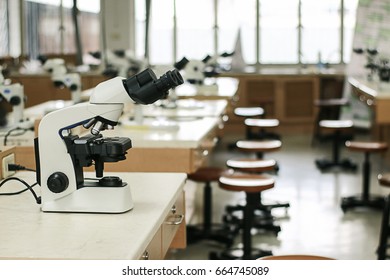 Light Microscope In Laboratory Room