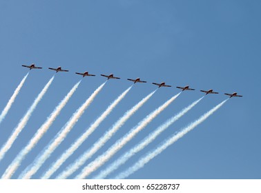 Light Military Training Jets Practicing Formation Flying