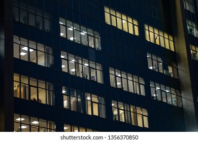 Light In Office Building Windows At Night