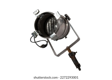 Light on a white back ground. Used in film, theatre, photography and Stage Lighting  . PAR Can light with a medium lens and pipe clamp adapter 