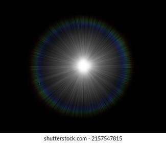Light overlay effect. Easy to add lens flare effects for overlay designs or screen blending mode to make high-quality images. Abstract sun burst, digital flare, iridescent glare over black background. - Shutterstock ID 2157547815
