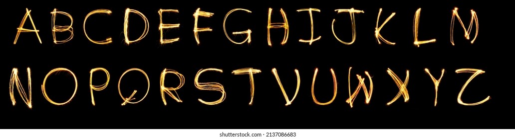 Light painting alphabet A B C D E F Z on black back ground , Orange letters A B C D F Z, Kid funny painting alphabet  for creative decoration art pattern abstract - Shutterstock ID 2137086683