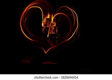 Light Painting Heart In Orange