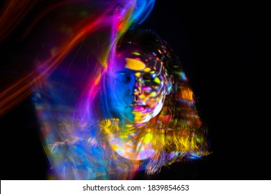 Light Painting Portrait, Light Drawing At Long Exposure, Abstract Colorful Background