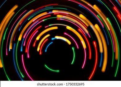 Light Painting - Semi Circles On Black Background, Abstract Backdrop