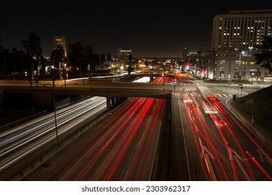 light painting with traffic in downtown Los Angeles