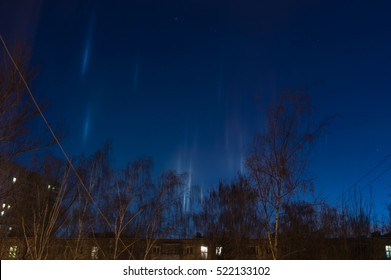 Light Pillars On A Winter Night