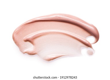 Light pink beige liquid makeup smear of creamy luminous blusher isolated on white background