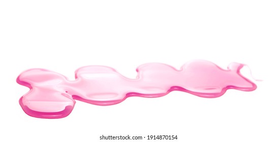 Light Pink Liquid, Detergent Puddle Isolated On White Background And Texture, Side View