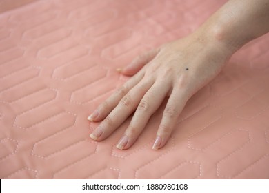 The Light Pink Pastel Bedsheet Gentle Touched With Woman's Hand