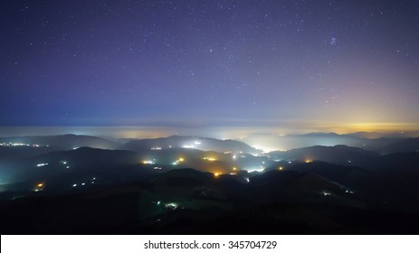 Light Pollution Of City Lights From The Mountain