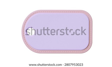 Light purple rounded rectangular luggage tag with stitched border and hole