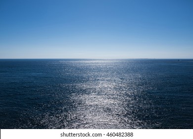 Light reflection on sea surface looking towards horizon / View of horizon at Atlantic ocean at Brittany, France