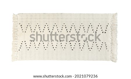 Light rug with tassels isolated on white, top view