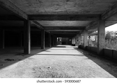 Light and shadow in an abandoned building, black and white image - Shutterstock ID 593000687