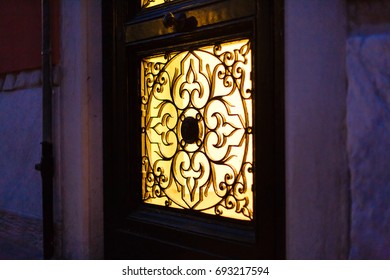 Light shining through glass in front door
