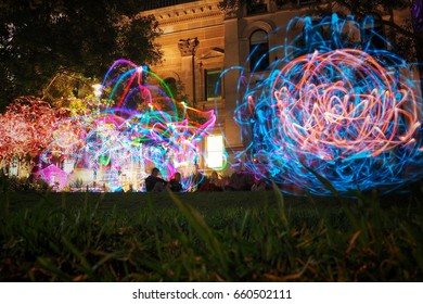 Light Show At White Night Festival Melbourne Australia.