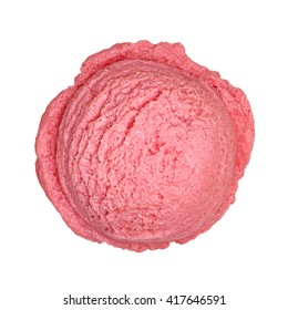 Light Strawberry Ice Cream Scoop Top View Isolated On White Background Clipping Path Included.