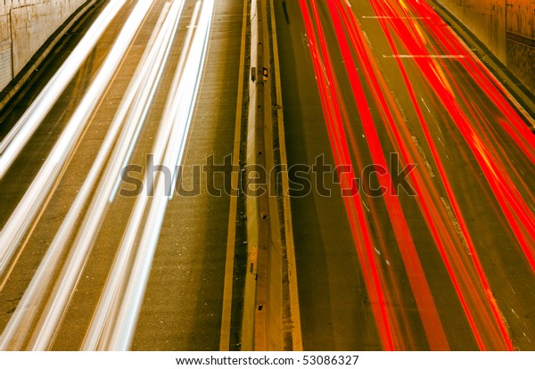 Light streaks from\
cars driving at night