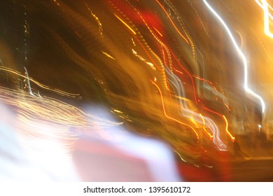 Light Streaks From Nighttime Photography.  Light Trails In Miami Beach.