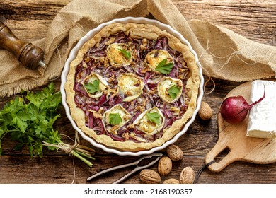 Light Tart With Red Onion, Goat Cheese And Walnuts