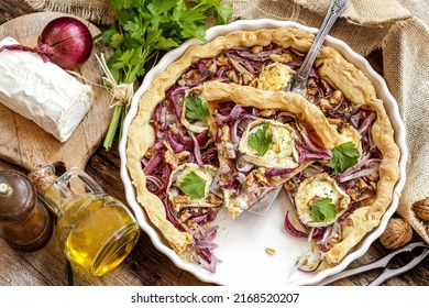 Light Tart With Red Onion, Goat Cheese And Walnuts