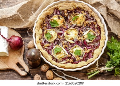 Light Tart With Red Onion, Goat Cheese And Walnuts