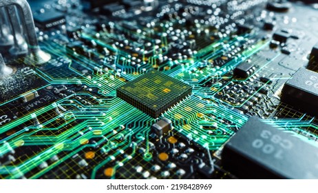 Light Theme Visualization of Mother Board CPU Processor Starting Digitalization Process and Information Computing, Processing Bits of Data. Digital Graphics, Special Visual Effects, Image.