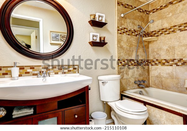 Light Tones Bathroom Tile Wall Trim Stock Photo Edit Now 215110108