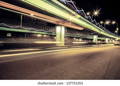 light traces on traffic junctions at night