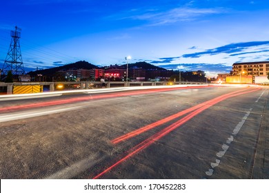 light traces on traffic junctions at night