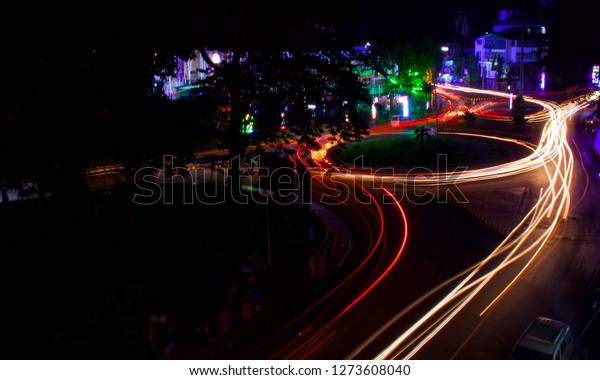 A light trail in Port\
Blair, India