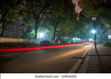 Light Trail In A Road At Night