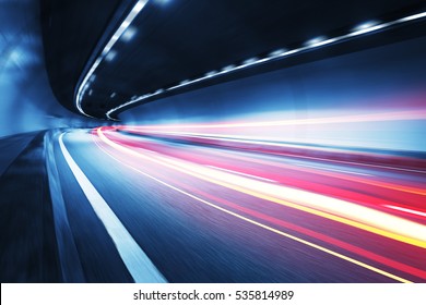 Light trail in tunnel