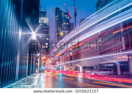 Light trails in the downtown district of London. Long exposure