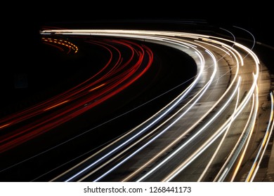 Light Trails on motorway red, blue, white