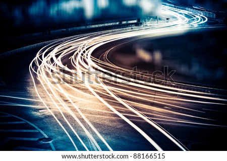 the light trails on the street in shanghai china.